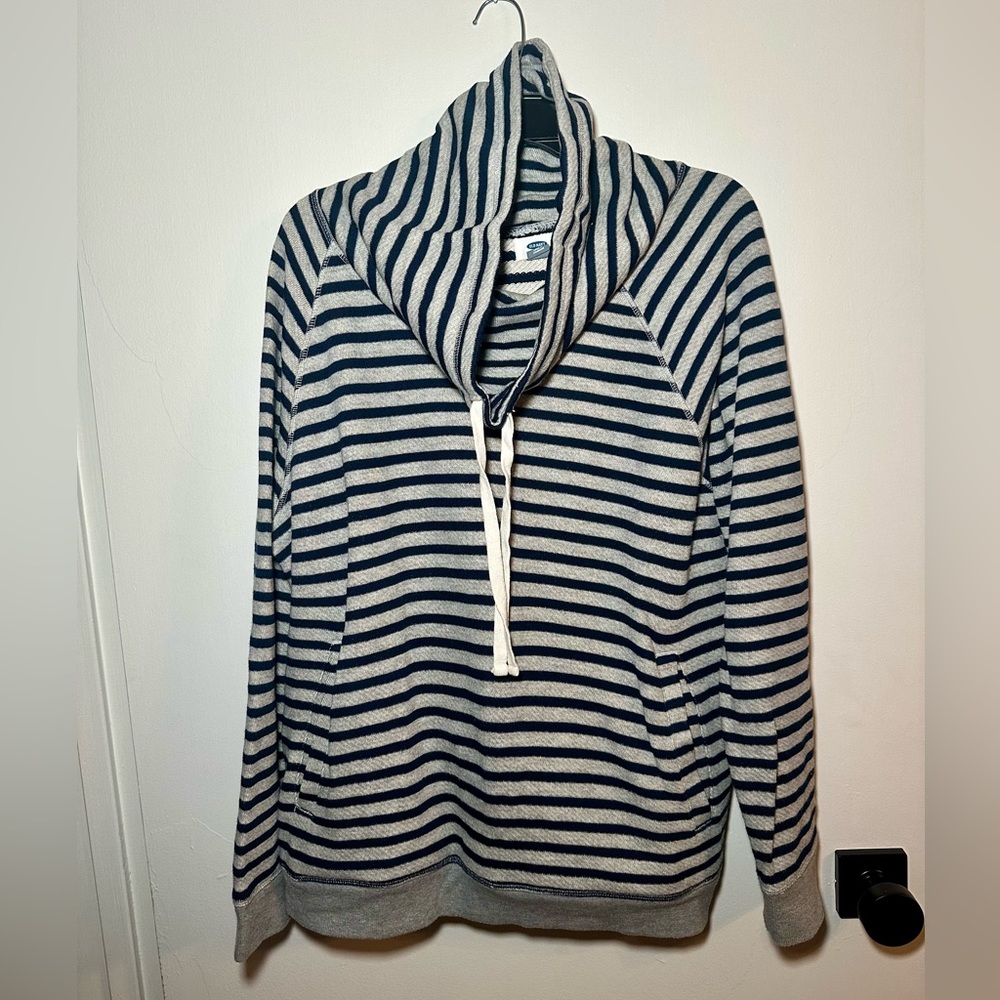 Old Navy blue and gray stripe cowl hoodie Size XL